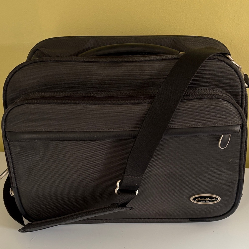 Eddie Bauer Black Ballistic Nylon Briefcase Laptop Overnighter